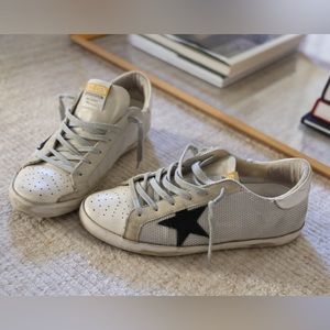 Golden Goose Grey Cord Super-star Distressed Accent Sneakers Sz 41 navy star